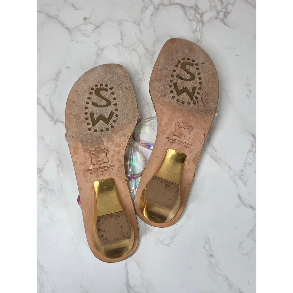 Stuart Weitzman Focus Gold Iridescent Holographic Kitten Heel Sandals 7M Y2K - Picture 6 of 12